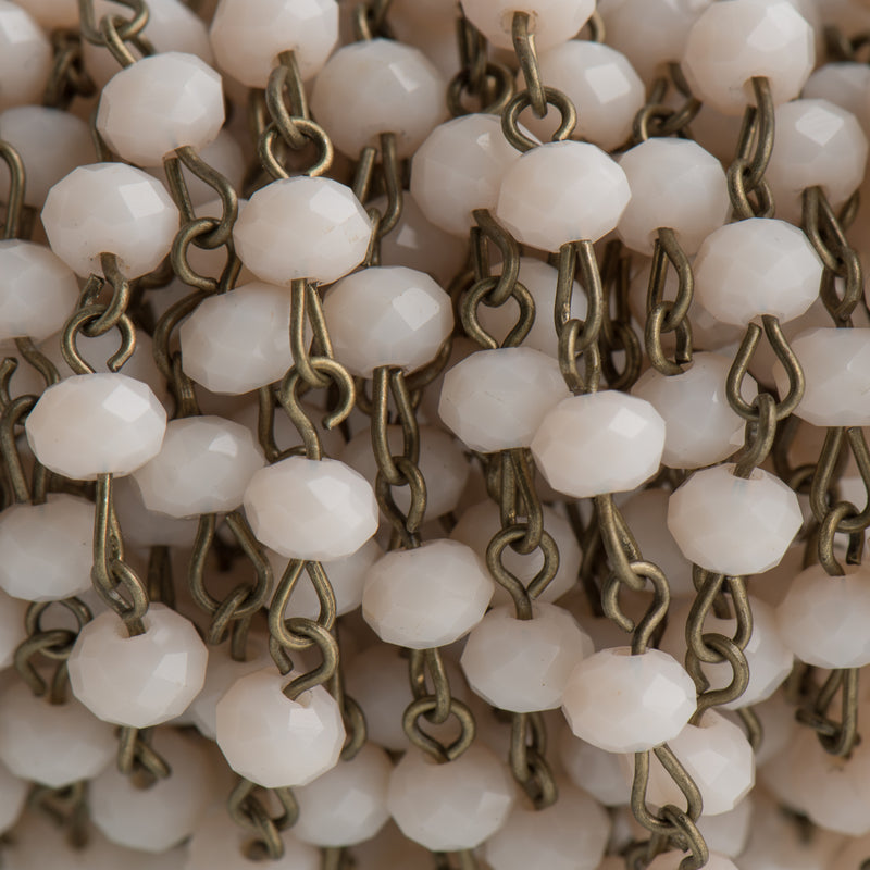 13 feet (4.33 yard) Pale Pink BLUSH Crystal Rondelle Rosary Chain, bronze wire, 6mm faceted rondelle glass beads, fch0693b