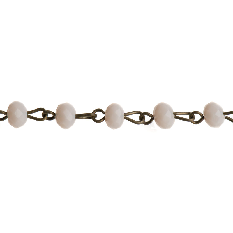 3 ft (1 yard) Pale Pink BLUSH Crystal Rondelle Rosary Chain, bronze wire, 6mm faceted rondelle glass beads, fch0693a