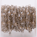 5 yards (15 ft) Golden Shadow CUBE Crystal Rosary Chain, SILVER double wrap, 4mm faceted square cube glass beads, fch0695b