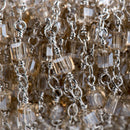 3 feet (1 yard) Golden Shadow CUBE Crystal Rosary Chain, SILVER double wrap, 4mm faceted square cube glass beads, fch0695a