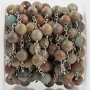 3 feet (1 yard) AQUA TERRA JASPER Gemstone Rosary Chain, double wrap silver links, 8mm round natural gemstone beads, fch0696a