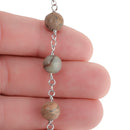 13 feet (4.33 yard) AQUA TERRA JASPER Gemstone Rosary Chain, double wrap silver links, 8mm round natural gemstone beads, fch0696b