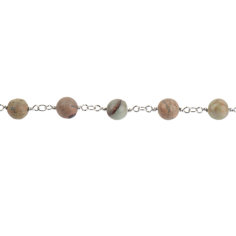 13 feet (4.33 yard) AQUA TERRA JASPER Gemstone Rosary Chain, double wrap silver links, 8mm round natural gemstone beads, fch0696b