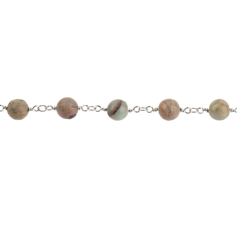3 feet (1 yard) AQUA TERRA JASPER Gemstone Rosary Chain, double wrap silver links, 8mm round natural gemstone beads, fch0696a
