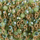 13 ft GRASS GREEN Crystal Rosary Chain, bright gold, 4mm round faceted crystal beads, fch0699b