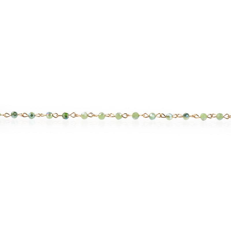 13 ft GRASS GREEN Crystal Rosary Chain, bright gold, 4mm round faceted crystal beads, fch0699b