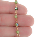 13 ft GRASS GREEN Crystal Rosary Chain, bright gold, 4mm round faceted crystal beads, fch0699b