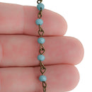 13 ft (4.33 yards) Matte TURQUOISE BLUE Crystal Rondelle Rosary Chain, bronze, 4mm faceted frosted rondelle glass beads, fch0700b