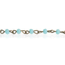 1 yard Matte TURQUOISE BLUE Crystal Rondelle Rosary Chain, bronze, 4mm faceted frosted rondelle glass beads, fch0700a