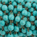 3 feet (1 yard) TURQUOISE BLUE Howlite Rosary Chain, bronze links, 8mm round faceted stone beads, fch0702a