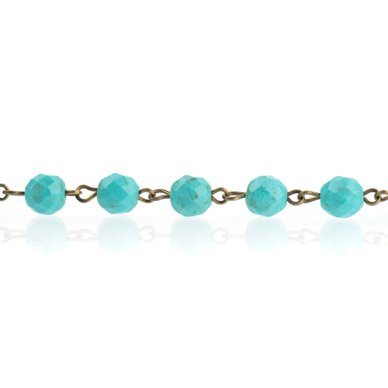 13 feet (4.33 yards) TURQUOISE BLUE Howlite Rosary Chain, bronze links, 8mm round faceted stone beads, fch0702b