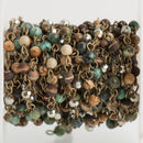 13 feet GEMSTONE CRYSTAL Rosary Chain, bronze, African Turquoise, Picture Jasper, Agate, 4mm faceted round beads, fch0703b