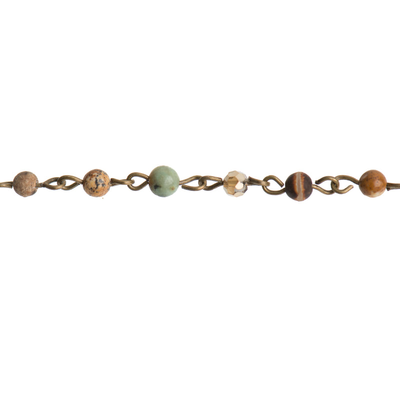 1 yard GEMSTONE CRYSTAL Rosary Chain, bronze, African Turquoise, Picture Jasper, Agate, 4mm faceted round beads, fch0703a