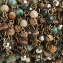 13 feet GEMSTONE CRYSTAL Rosary Chain, bronze, African Turquoise, Picture Jasper, Agate, 4mm faceted round beads, fch0703b