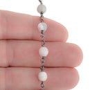 1 yard WHITE LACE AGATE Gemstone Rosary Chain, gunmetal black links, double wrapped 6mm round gemstone beads, fch0704a