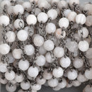 13 feet WHITE LACE AGATE Gemstone Rosary Chain, gunmetal black links, double wrapped 6mm round gemstone beads, fch0704b