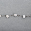 1 yard WHITE LACE AGATE Gemstone Rosary Chain, gunmetal black links, double wrapped 6mm round gemstone beads, fch0704a