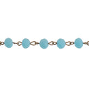 13 ft (4.33 yards) Matte TURQUOISE BLUE Crystal Rondelle Rosary Chain, bronze, 8mm faceted frosted rondelle glass beads, fch0705b