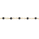 13 ft (4.33 yards) BLACK Stone Rosary Chain, bright gold double wrap, 4mm matte faceted round gemstone beads, fch0706b