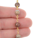 13 feet (4.33 yards) AQUA TERRA JASPER Gemstone Rosary Chain, double wrap bright gold links, 8mm round natural gemstone beads, fch0707b