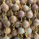 3 feet (1 yard) AQUA TERRA JASPER Gemstone Rosary Chain, double wrap bright gold links, 8mm round natural gemstone beads, fch0707a