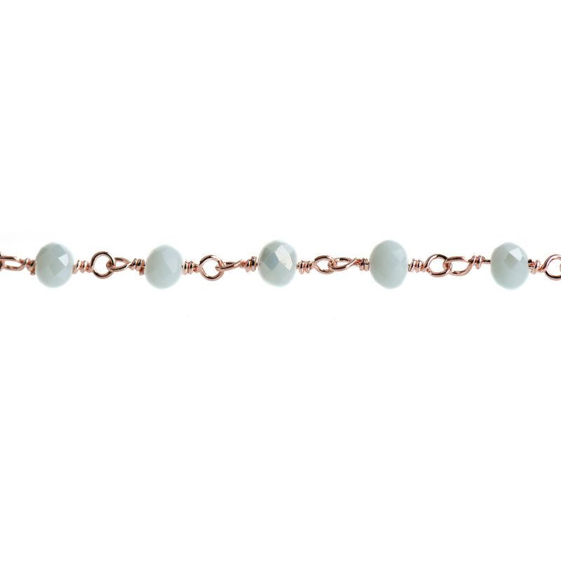 3 feet (1 yard) BABY BLUE Crystal Chain, Rondelle Rosary Bead Chain, bright copper double wrapped wire, 6mm faceted glass beads fch0709a