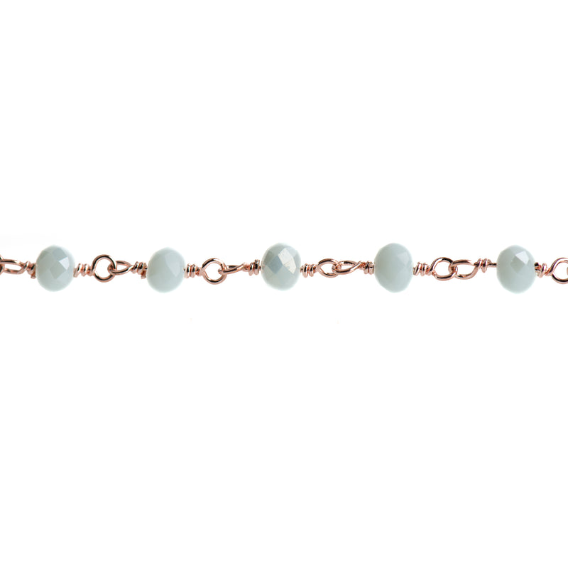 15 feet (5 yards) BABY BLUE Crystal Chain, Rondelle Rosary Bead Chain, bright copper double wrapped wire, 6mm faceted glass beads fch0709b