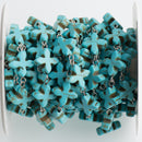 10 ft spool TURQUOISE HOWLITE Fancy Cross Bead Rosary Chain, gemstone chain, SILVER links, 14mm gemstone beads, fch0710b