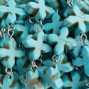 3ft (1 yard) TURQUOISE HOWLITE Fancy Cross Bead Rosary Chain, gemstone chain, SILVER links, 14mm gemstone beads, fch0710a