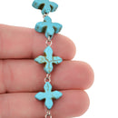 3ft (1 yard) TURQUOISE HOWLITE Fancy Cross Bead Rosary Chain, gemstone chain, SILVER links, 14mm gemstone beads, fch0710a