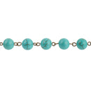 13 feet (4.33 yards) TURQUOISE BLUE Howlite Rosary Chain, bronze links, 8mm round stone beads, fch0712b