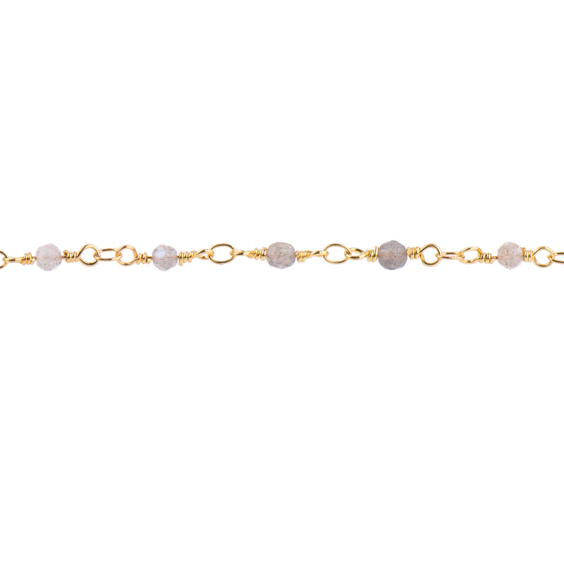 13 feet (4.33 yard) LABRADORITE GEMSTONE Rosary Chain, bright gold, 4mm round gemstone beads, fch0719b