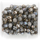 13 feet (4.33 yards) Gemstone Crystal Rosary Chain, Grey Picture Jasper, Crystal Cube and Rondelle Beads, bronze, 8mm & 6mm fch0720b