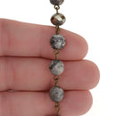3 feet (1 yard) Gemstone Crystal Rosary Chain, Grey Picture Jasper, Crystal Cube and Rondelle Beads, bronze, 8mm & 6mm fch0720a