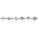 13 feet (4.33 yards) Gemstone Crystal Rosary Chain, Grey Picture Jasper, Crystal Cube and Rondelle Beads, bronze, 8mm & 6mm fch0720b