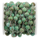 13 feet (4.33 yards) Green AQUA TERRA JASPER Gemstone Rosary Chain, double wrap silver links, 8mm round natural gemstone beads, fch0722b