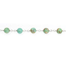 3 feet (1 yard) Green AQUA TERRA JASPER Gemstone Rosary Chain, double wrap silver links, 8mm round natural gemstone beads, fch0722a