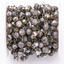 3 feet (1 yard) Gemstone Crystal Rosary Chain, Grey Picture Jasper, Crystal Cube and Rondelle Beads, bronze, 6mm fch0724a