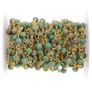 3 feet (1 yard) Green AQUA TERRA JASPER Gemstone Rosary Chain, bright gold, 4mm round gemstone beads, fch0725a