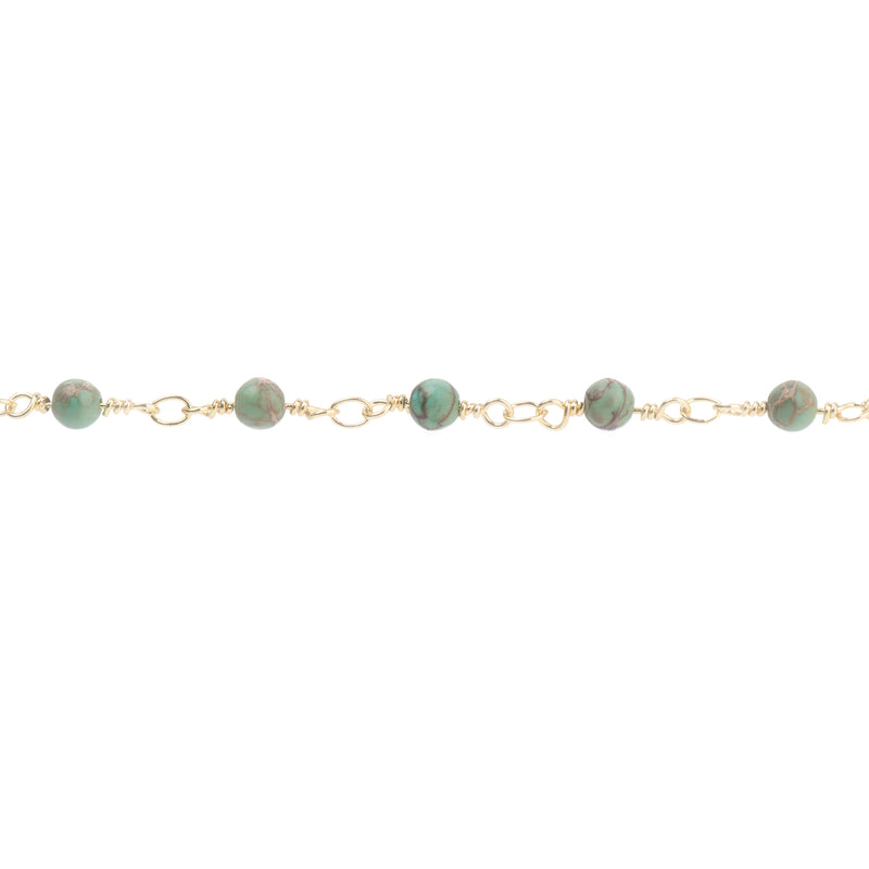 3 feet (1 yard) Green AQUA TERRA JASPER Gemstone Rosary Chain, bright gold, 4mm round gemstone beads, fch0725a