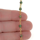 13 feet (4.33 yards) Green AQUA TERRA JASPER Gemstone Rosary Chain, bright gold, 4mm round gemstone beads, fch0725b