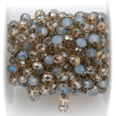 3 feet (1 yard) Crystal Rondelle Rosary Chain, golden shadow and opal crystals, bronze wire, 8mm faceted rondelle glass beads, fch0727a