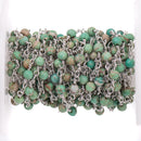 3 feet (1 yard) Green AQUA TERRA JASPER Gemstone Rosary Chain, bright silver, 4mm round gemstone beads, fch0728a