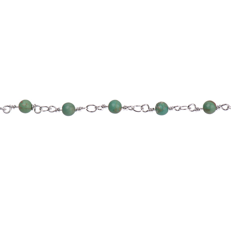 13 feet (4.33 yards) Green AQUA TERRA JASPER Gemstone Rosary Chain, bright silver, 4mm round gemstone beads, fch0728b