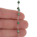 13 feet (4.33 yards) Green AQUA TERRA JASPER Gemstone Rosary Chain, bright silver, 4mm round gemstone beads, fch0728b