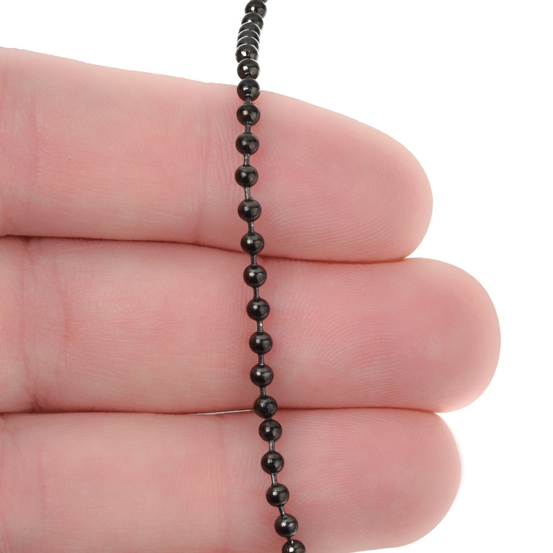 10 BLACK Stainless Steel BALL CHAIN Necklaces, with clasp, 30" long, 2.4mm  fch0733