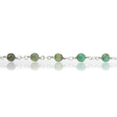 3 feet (1 yard) Green AQUA TERRA JASPER Gemstone Rosary Chain, bright silver, 6mm round gemstone beads, fch0734a