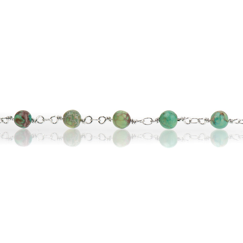 3 feet (1 yard) Green AQUA TERRA JASPER Gemstone Rosary Chain, bright silver, 6mm round gemstone beads, fch0734a