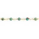 13 feet (4.33 yards) Green AQUA TERRA JASPER Gemstone Rosary Chain, bright gold, 6mm round gemstone beads, fch0735b