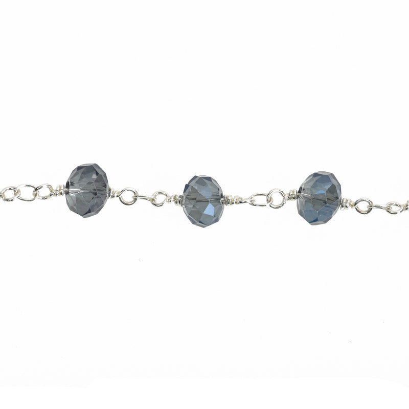 10 yards Blue AB Crystal Rondelle Rosary Chain, silver, 8mm faceted rondelle glass beads, double wrap, fch0736b